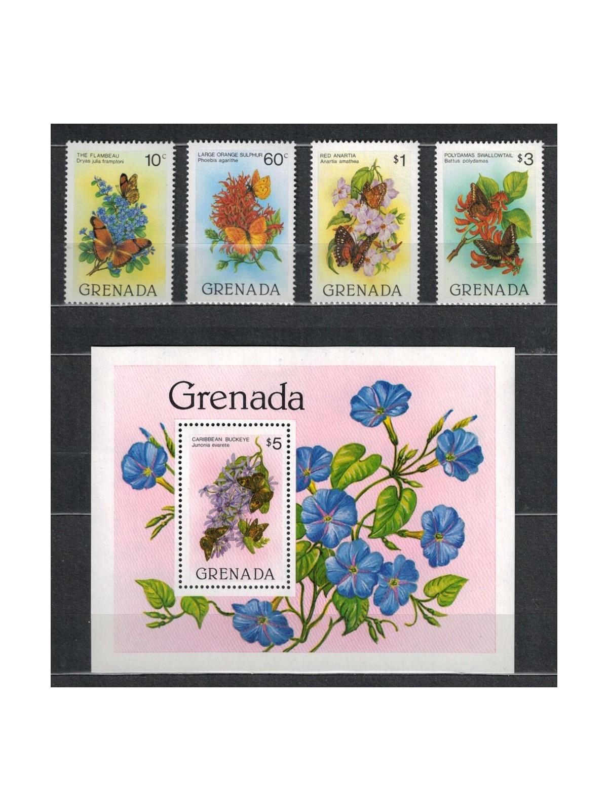 GRENADA 1982 Butterflies and flowers 4v + 1 s/s MNH**