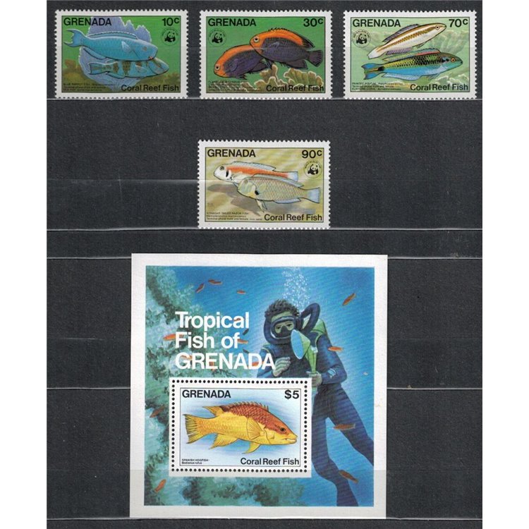 GRENADA 1984 Fauna marina, pesci 4v + 1 BF MNH**