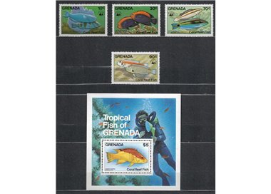 GRENADA 1984 Fauna marina, pesci 4v + 1 BF MNH**
