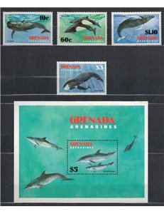 GRENADA GRENADINES 1982 Marine fauna, whales 4v + 1 s/s MNH**