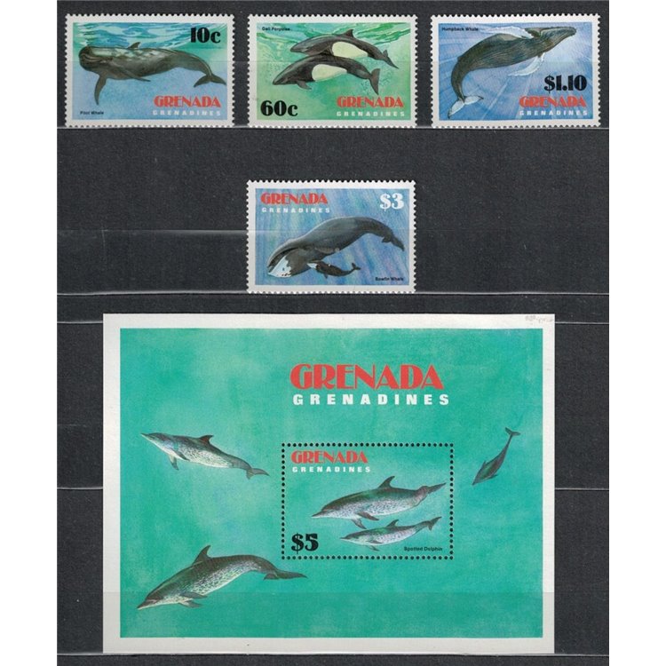 GRENADA GRENADINES 1982 Marine fauna, whales 4v + 1 s/s MNH**