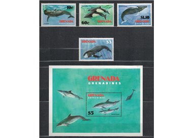 GRENADA GRENADINES 1982 Marine fauna, whales 4v + 1 s/s MNH**