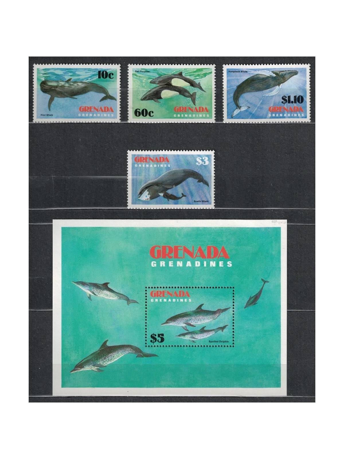 GRENADA GRENADINES 1982 Fauna marina, balene 4v + 1 BF MNH**