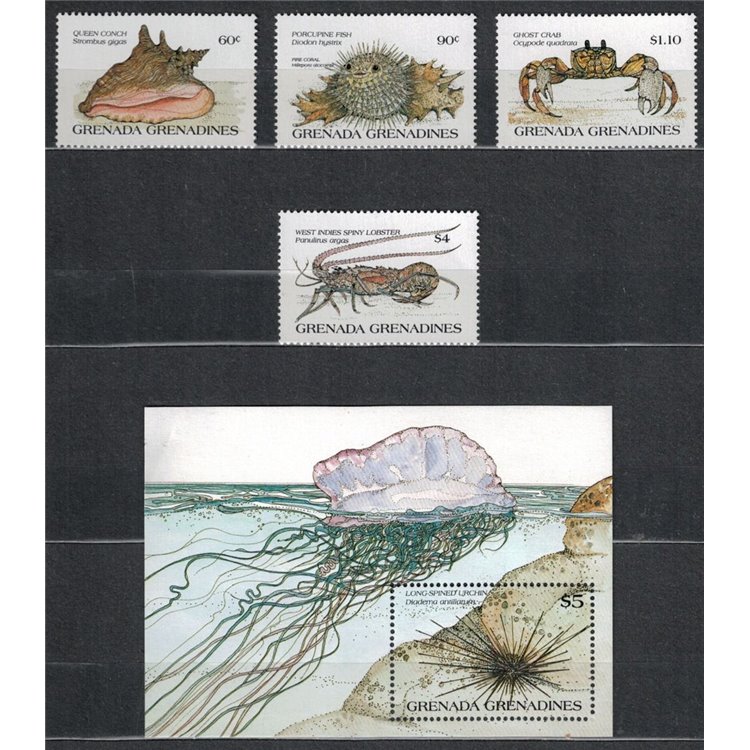 GRENADA GRENADINES 1985 Marine fauna 4v + 1 s/s MNH**