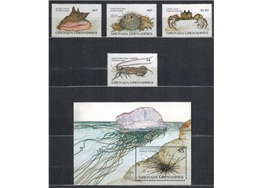 GRENADA GRENADINES 1985 Marine fauna 4v + 1 s/s MNH**