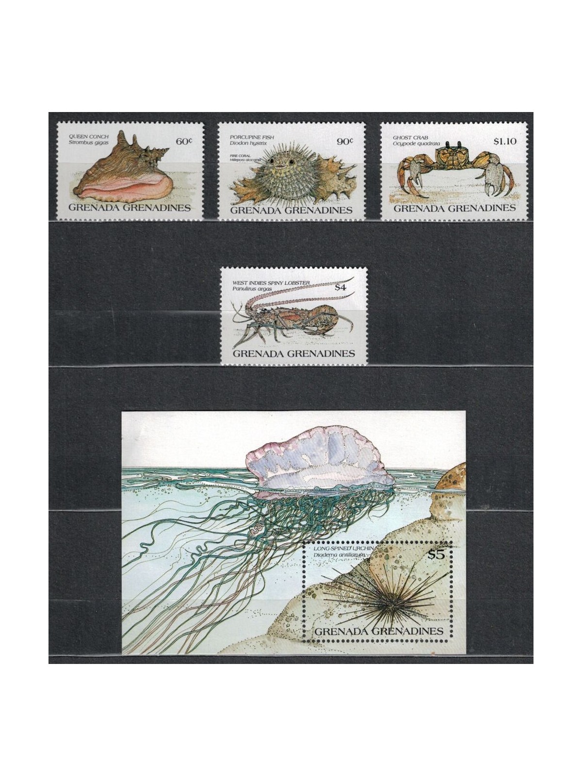 GRENADA GRENADINES 1985 Fauna marina 4v + 1 BF MNH**