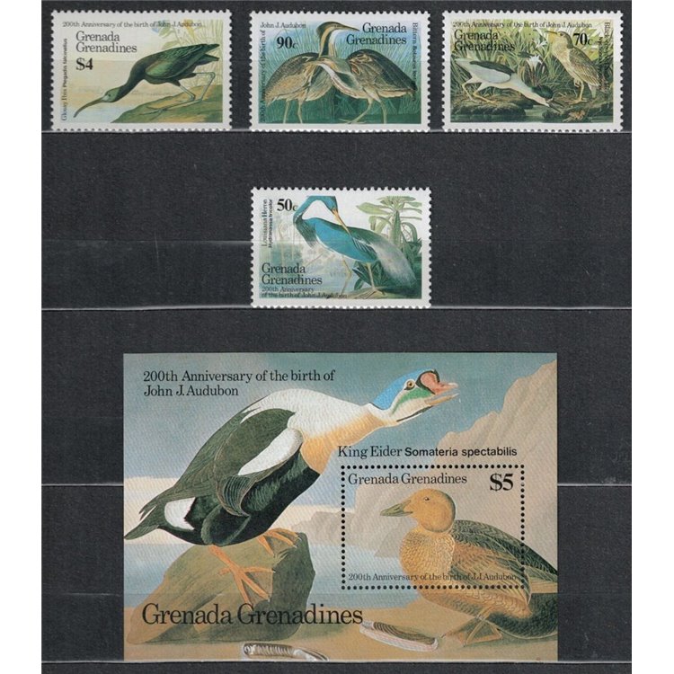 GRENADA GRENADINES 1985 John James Audubon, birds 4v + 1 s/s MNH**
