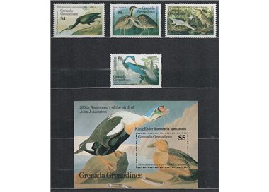 GRENADA GRENADINES 1985 John James Audubon, uccelli 4v + 1 BF MNH**