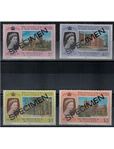 GRENADINES OF ST. VINCENT 1978 25th Coronation Anniversary / Silver coronation SPECIMEN 4 v