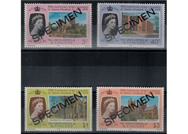 GRENADINES OF ST. VINCENT 1978 25° Anniversario Incoronazione / Silver coronation SPECIMEN 4 v