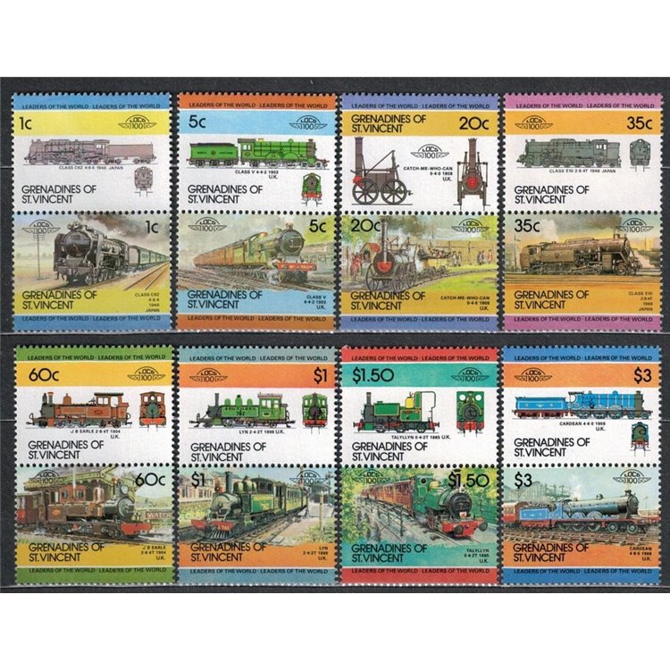 GRENADINES OF ST. VINCENT 1984 Locomotive, treni 16v MNH**