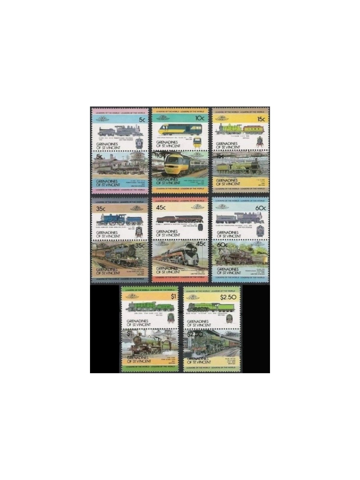 GRENADINES OF ST. VINCENT 1984 Trains, Locomotives 16v MNH**