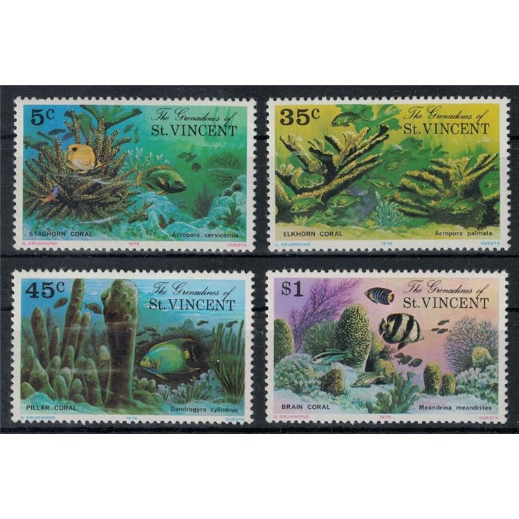 GRENADINES OF ST. VINCENT 1976 Flora marina, coralli 4v MNH**