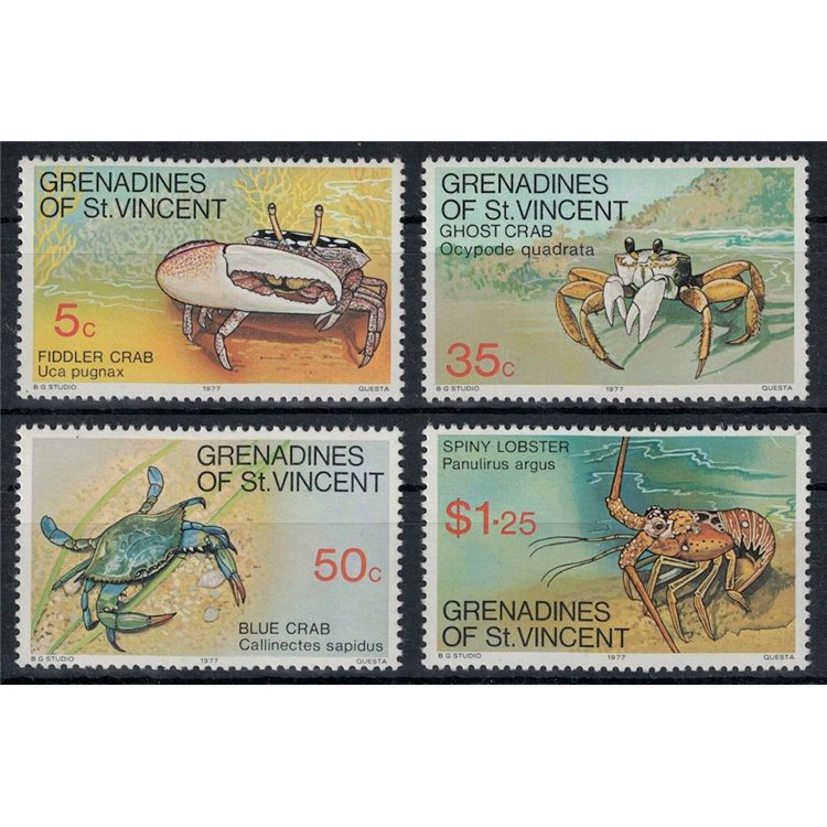 GRENADINES OF ST. VINCENT 1977 Fauna marina, crostacei 4v MNH**