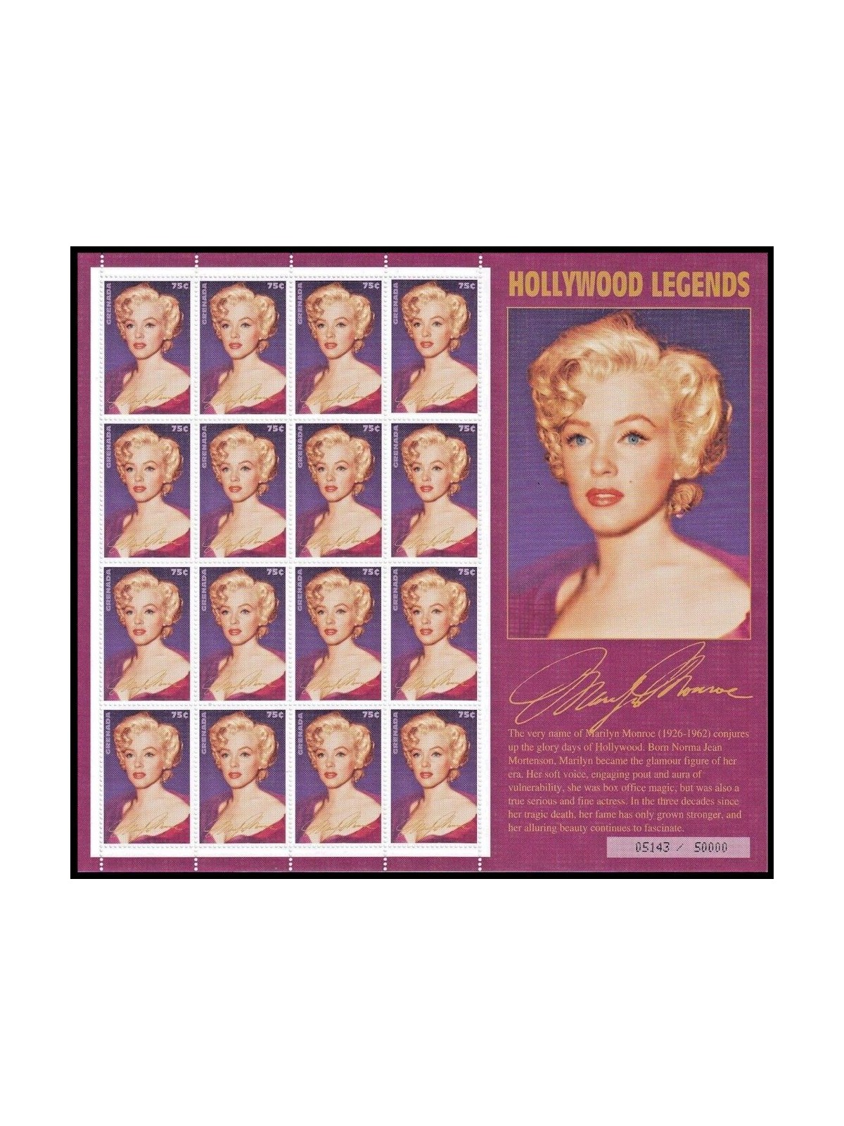 GRENADA 1995 Tribute to Marilyn Monroe m/s MNH**