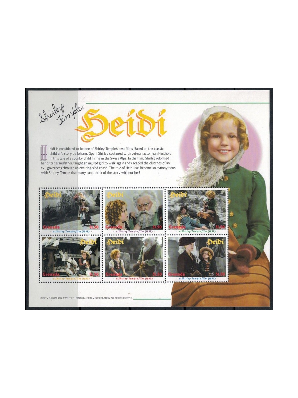 GRENADA 2000 Cinema (Heidi) Shirley Temple (II) 6v MNH**