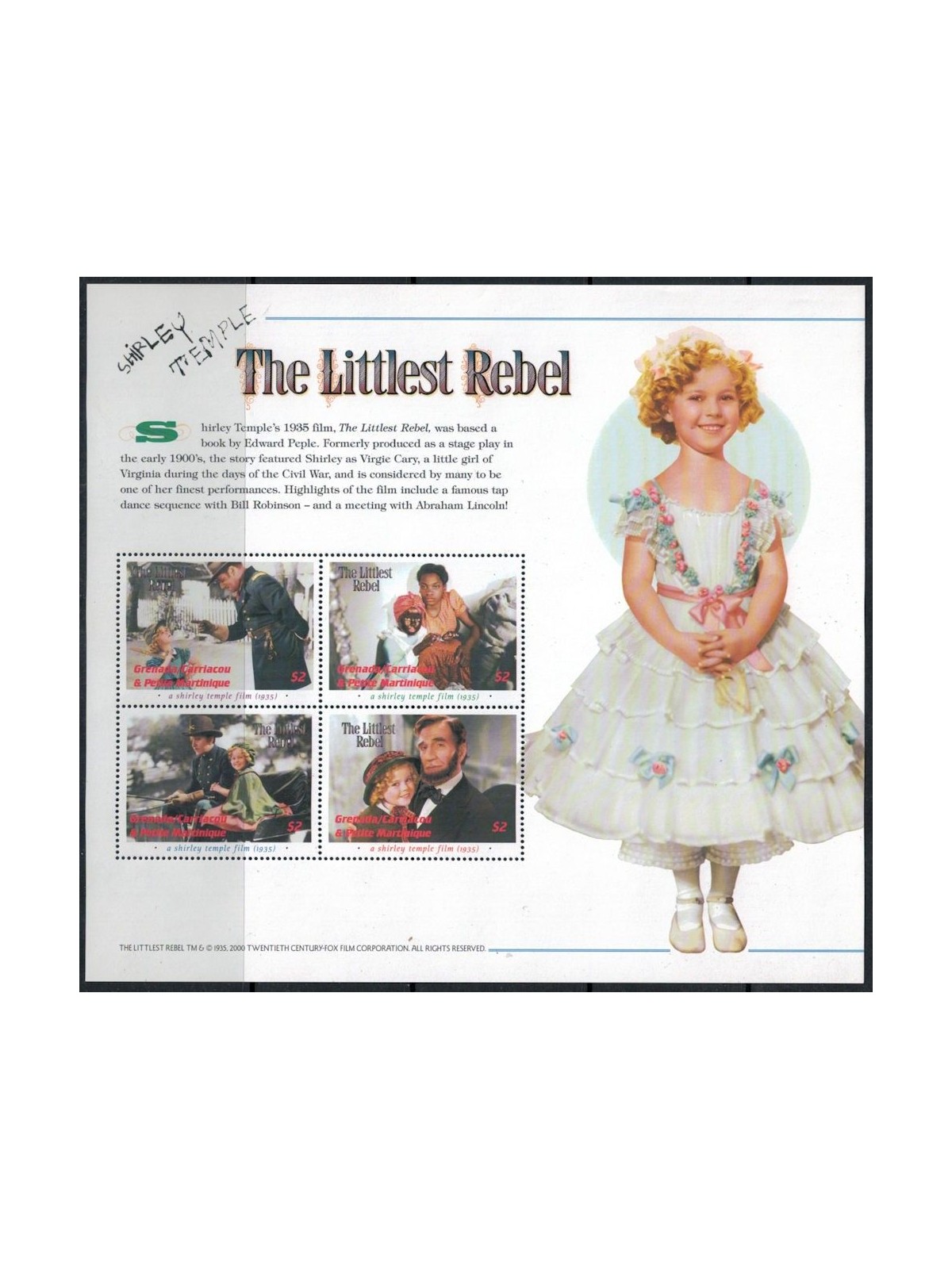 GRENADA GRENADINES 2001 Shirley Temple, The Littlest Rebel (I) 4v MNH**