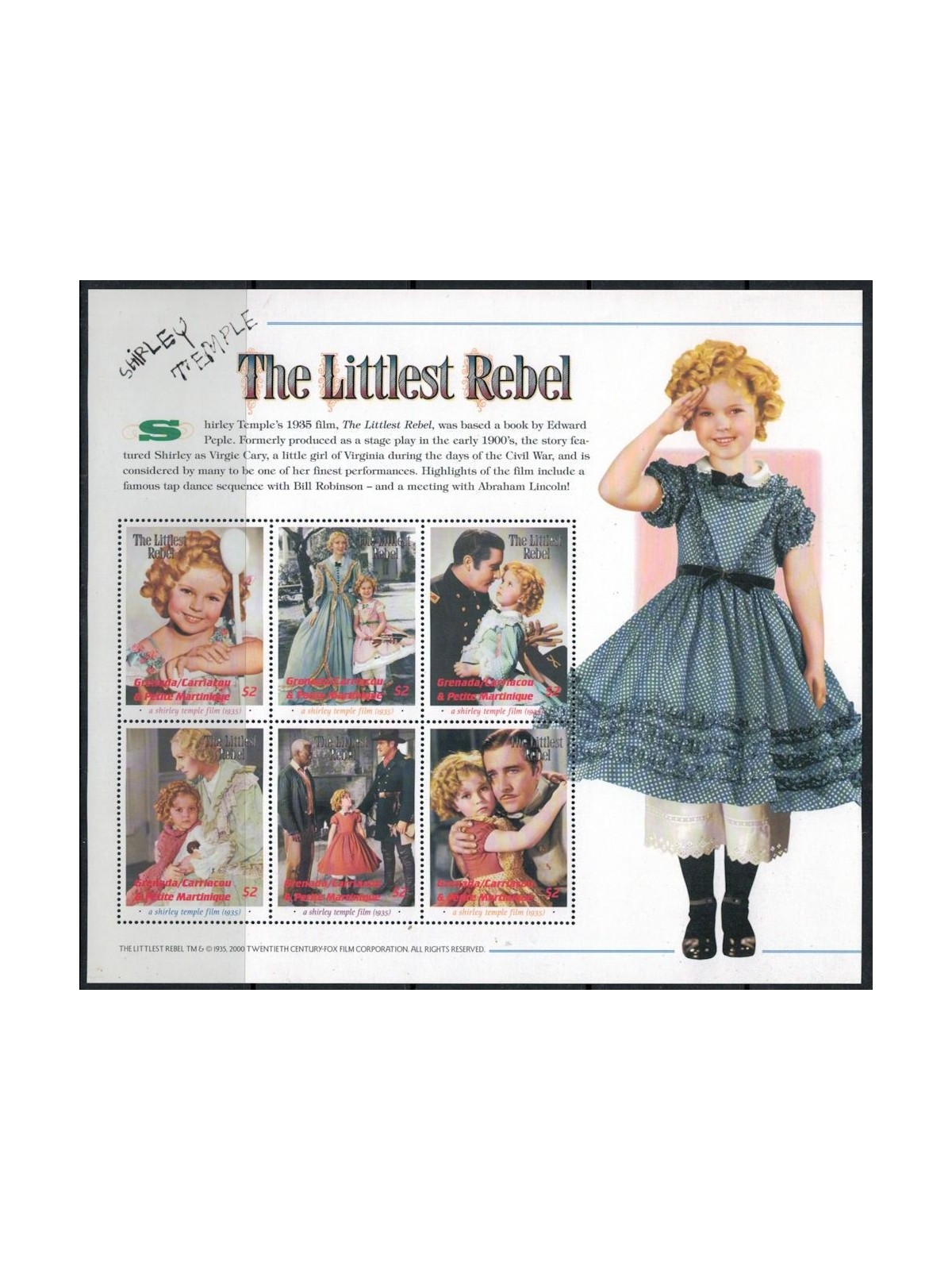 GRENADA GRENADINES 2001 Shirley Temple, The Littlest Rebel (II) 6v MNH**