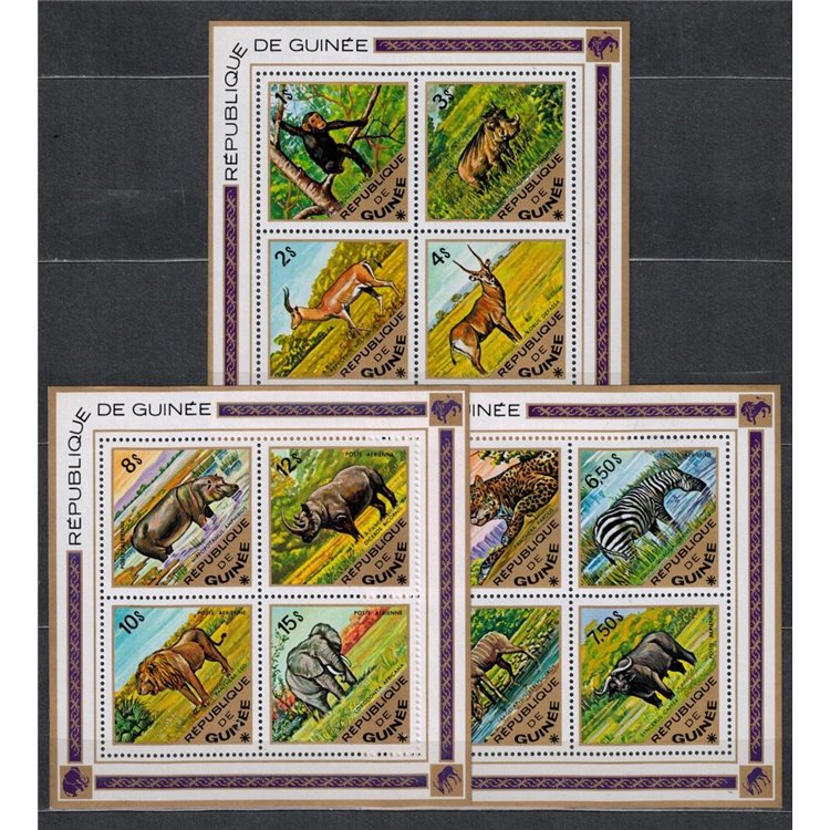GUINEA 1975 Animals 3 s/s MNH**