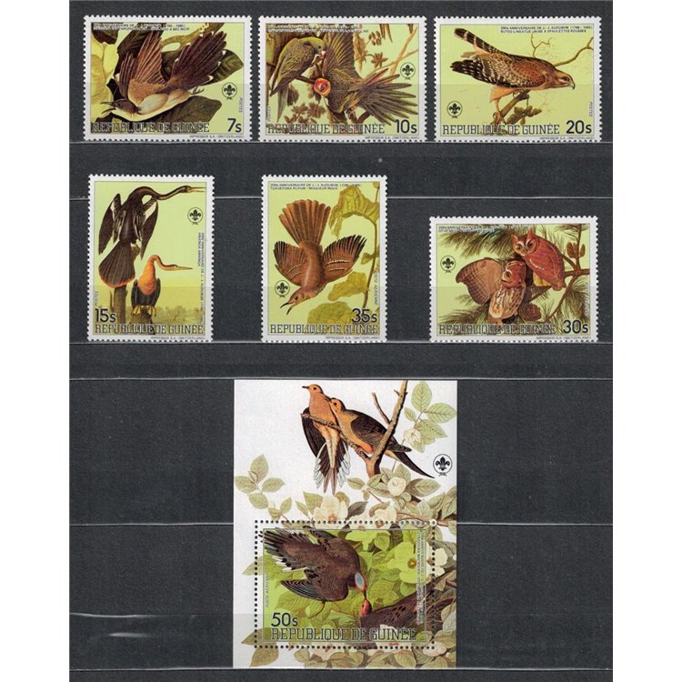 GUINEA 1985 John James Audubon 6v + 1 BF MNH**