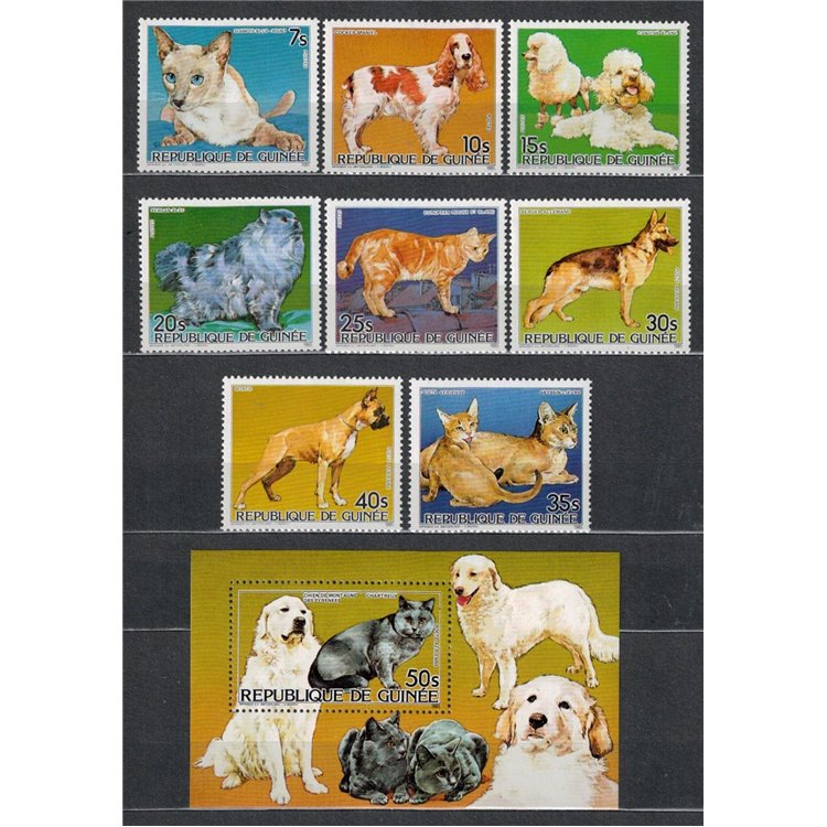 GUINEA 1985 Cani e gatti - Dogs & cats 8v + 1 BF MNH**