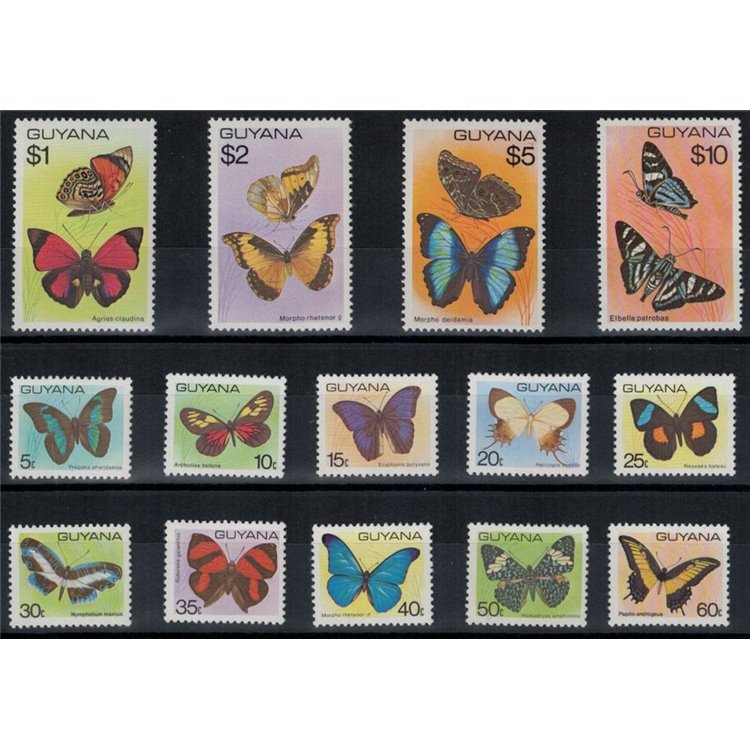 GUYANA 1978-80 Fauna, farfalle 14v MNH**