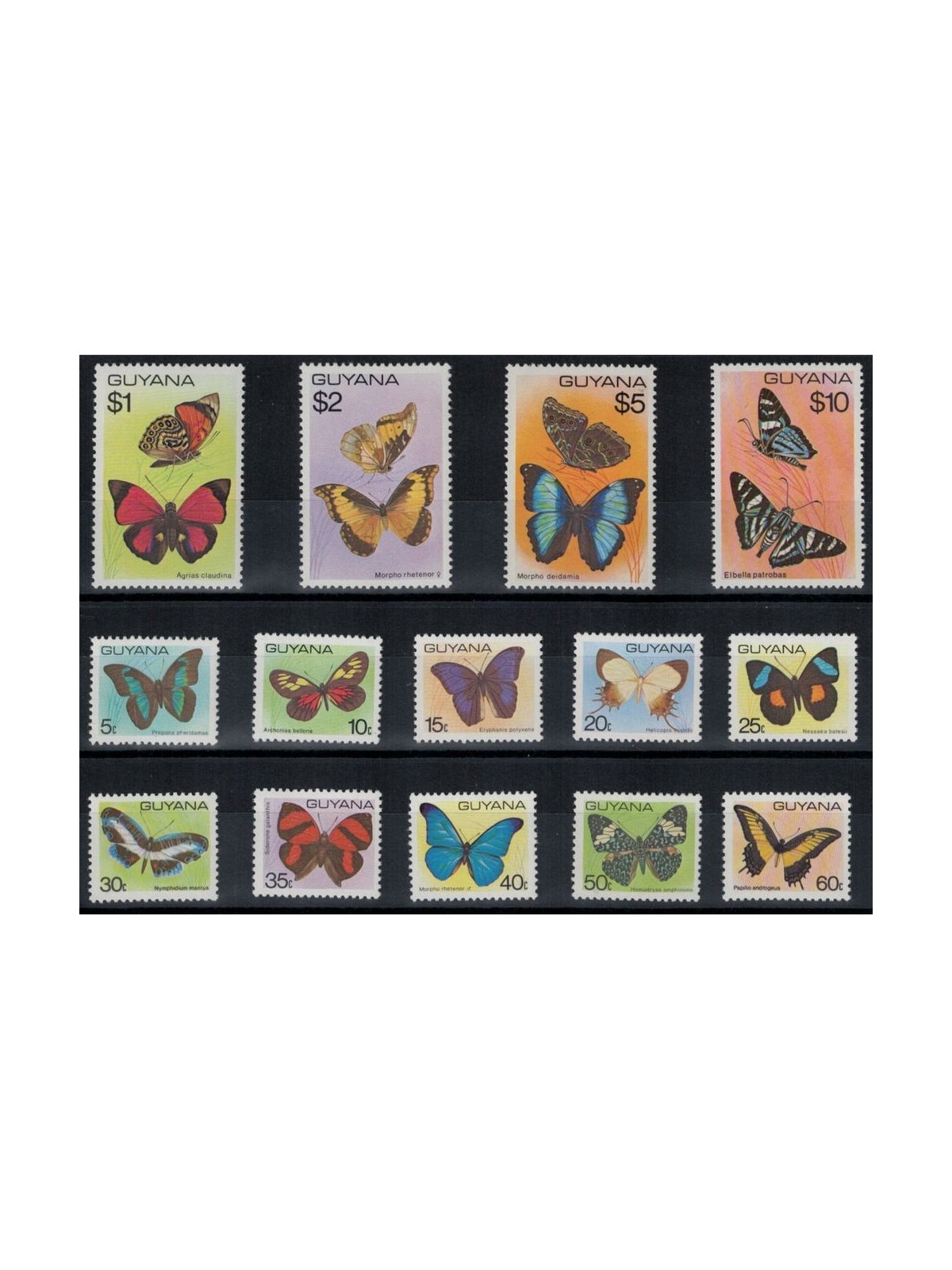 GUYANA 1978-80 Fauna, farfalle 14v MNH**