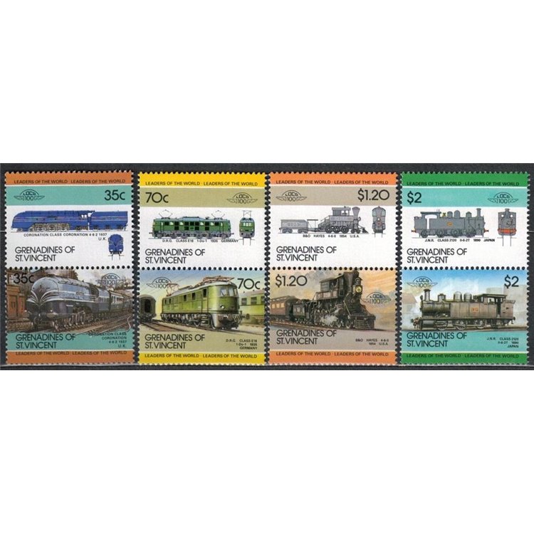 GRENADINES OF ST. VINCENT 1985 Trains, locomotives 8v MNH**