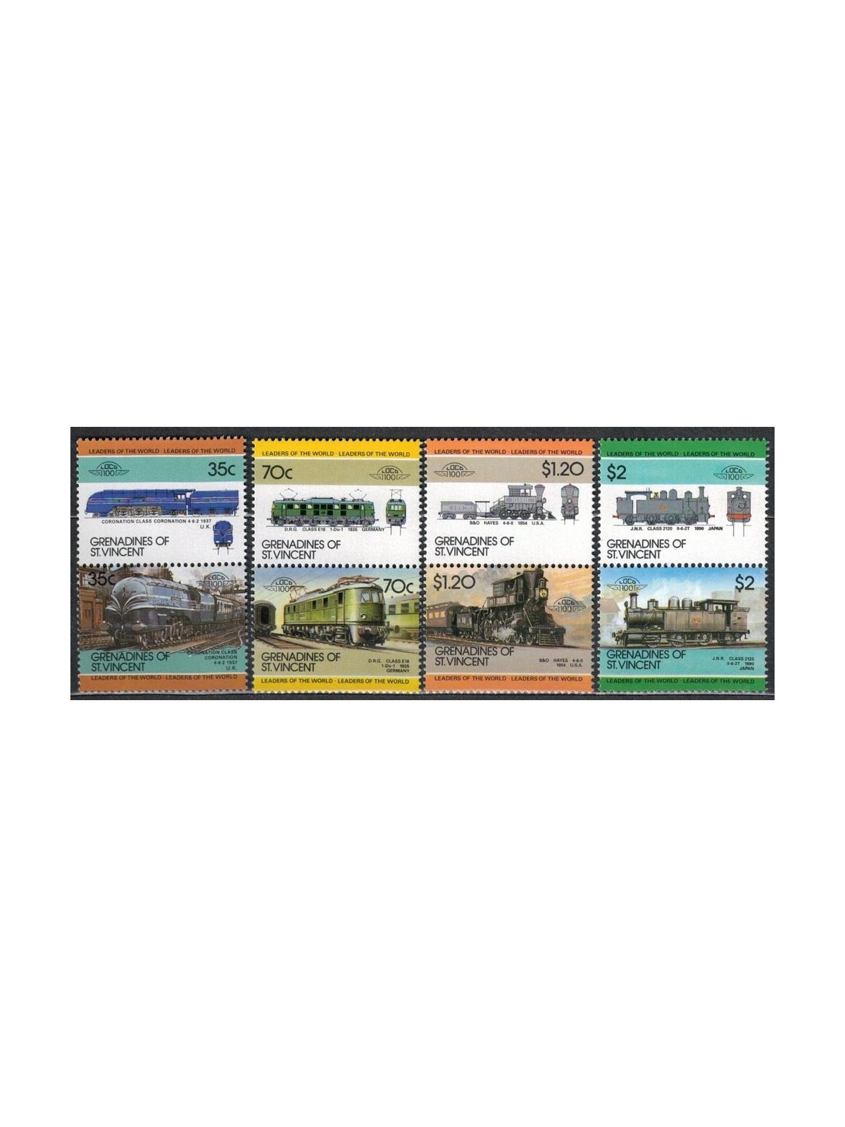 GRENADINES OF ST. VINCENT 1985 Trains, locomotives 8v MNH**