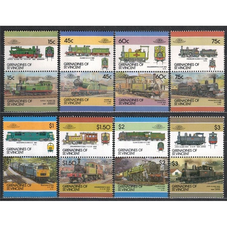 GRENADINES OF ST. VINCENT 1986 Locomotive, treni 16v MNH**