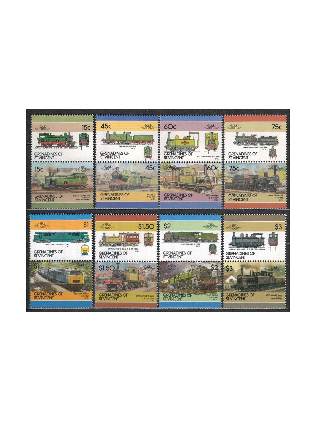 GRENADINES OF ST. VINCENT 1986 Locomotives, trains 16v MNH**