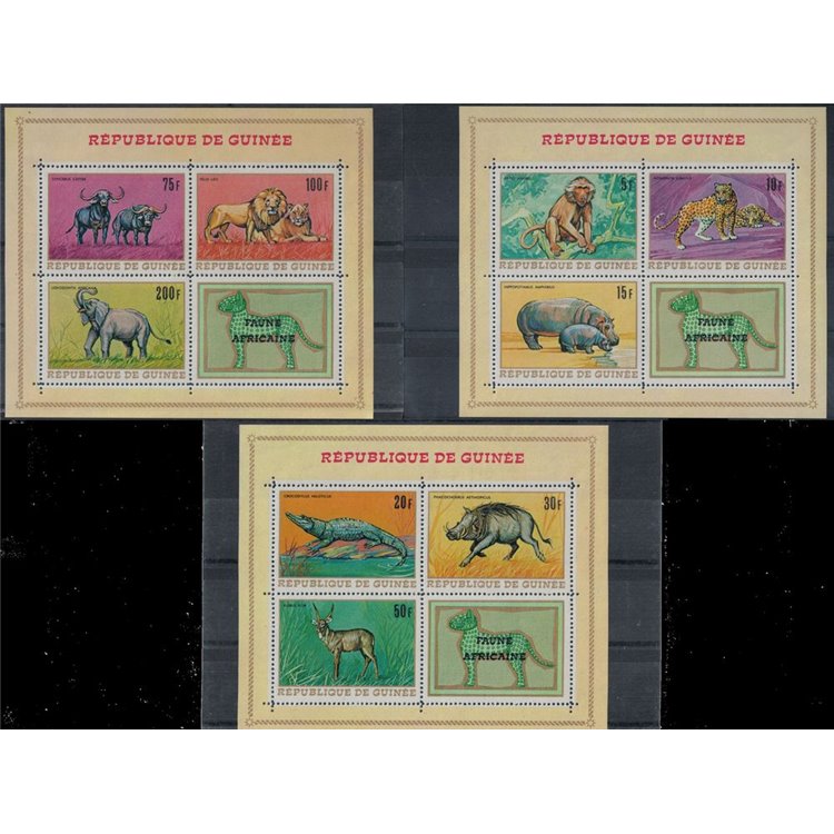 GUINEA 1968 African fauna, animals 3 s/s MNH**