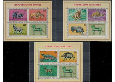 GUINEA 1968 Fauna africana, animali 3 BF MNH**