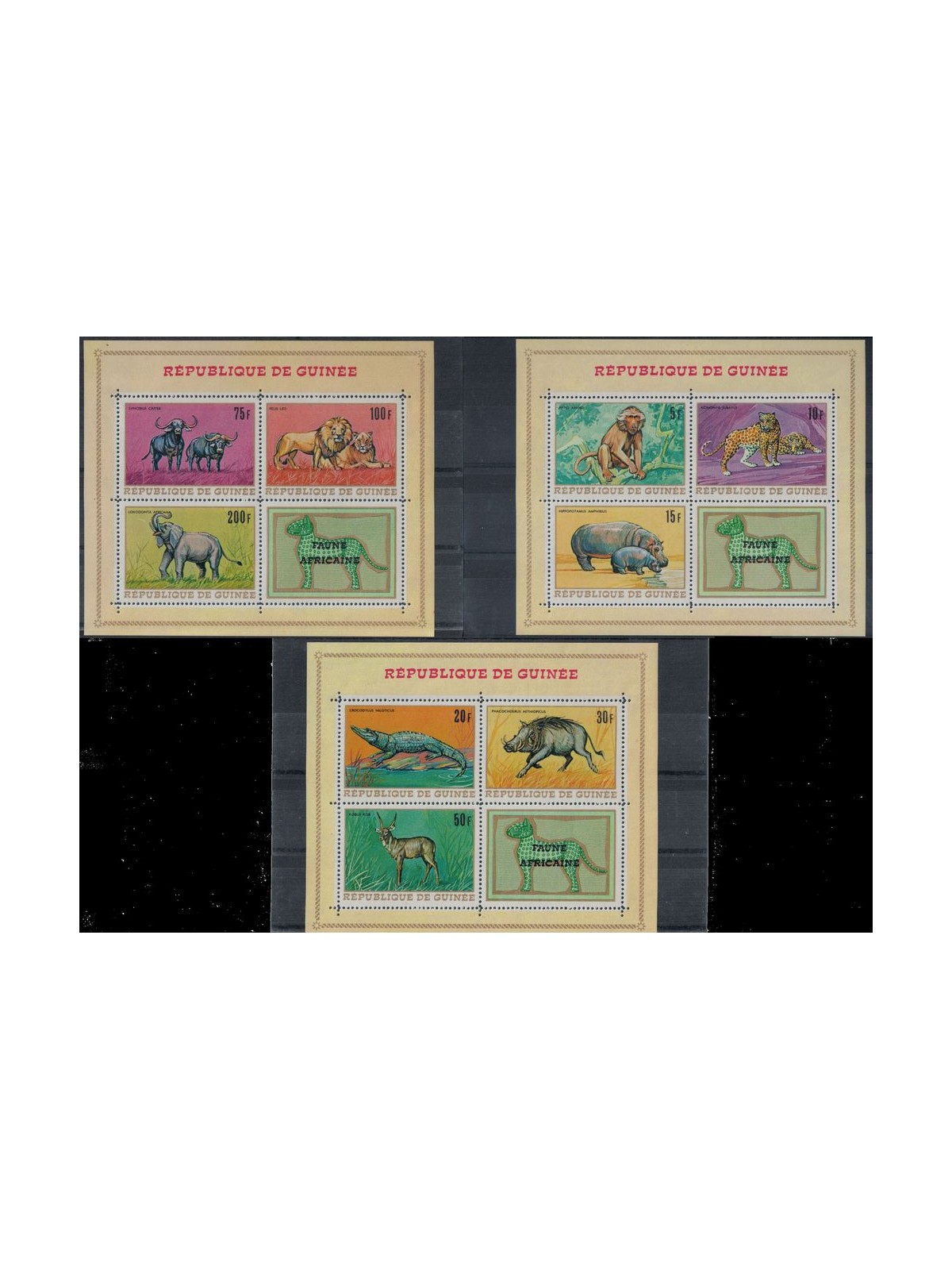 GUINEA 1968 African fauna, animals 3 s/s MNH**