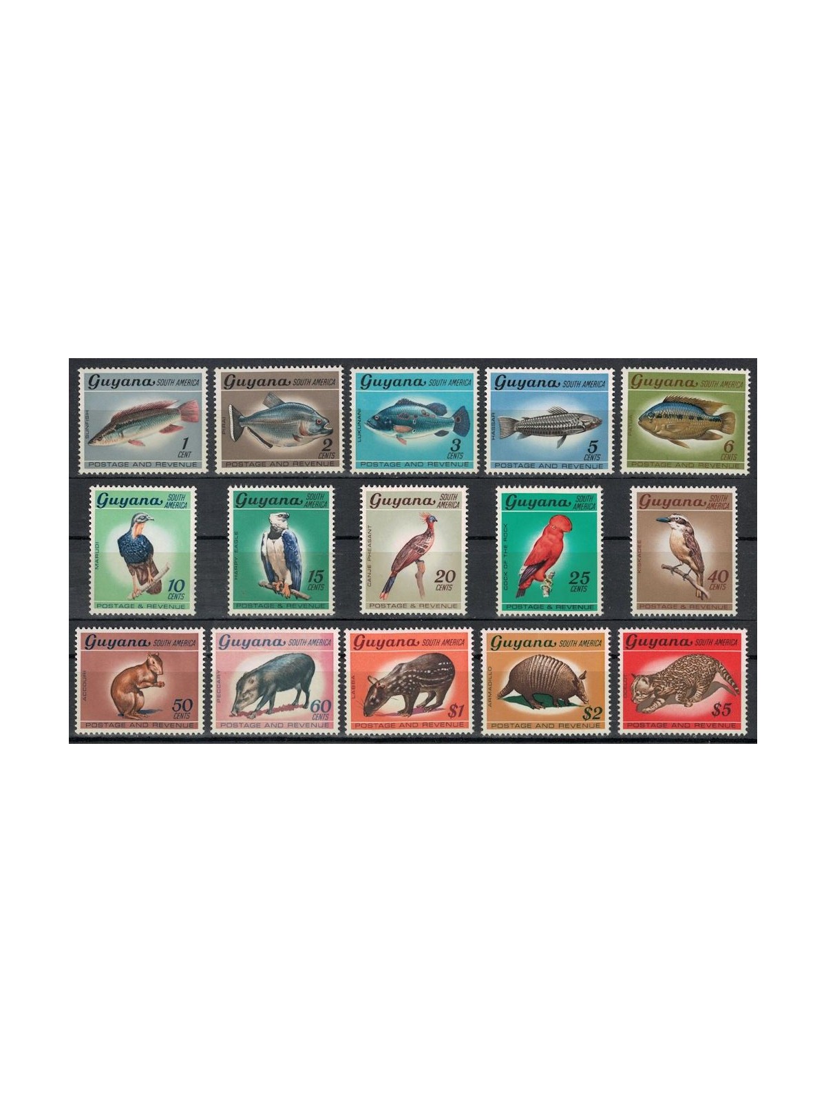 GUYANA 1968 Serie ordinaria, animali 15v MNH**