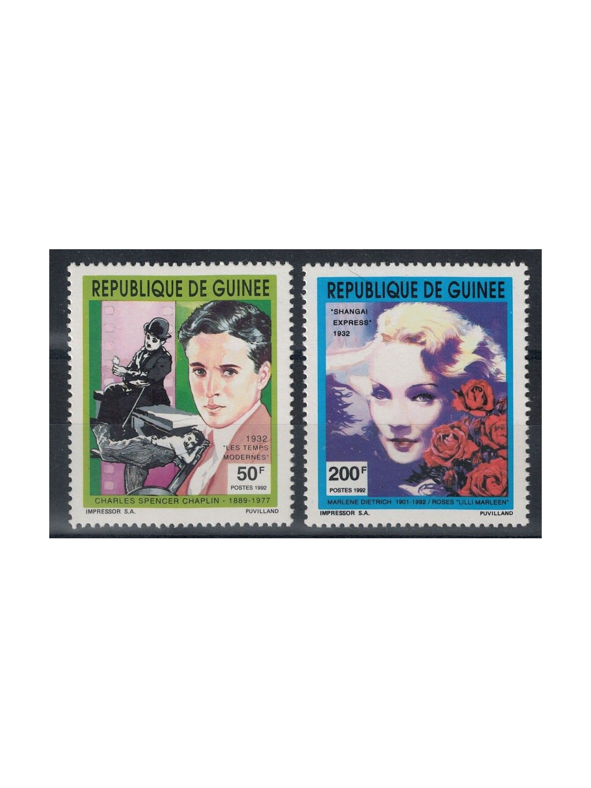 GUINEA 1992 Charlie Chaplin e Marlene Dietrich 2v MNH**