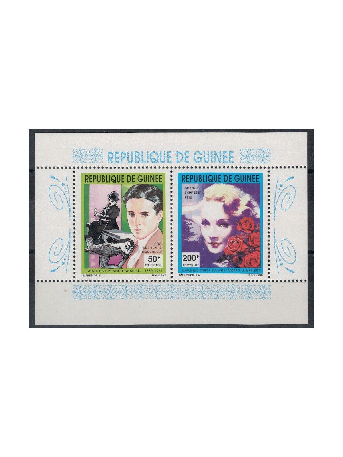 GUINEA 1992 Charlie Chaplin and Marlene Dietrich m/s MNH**