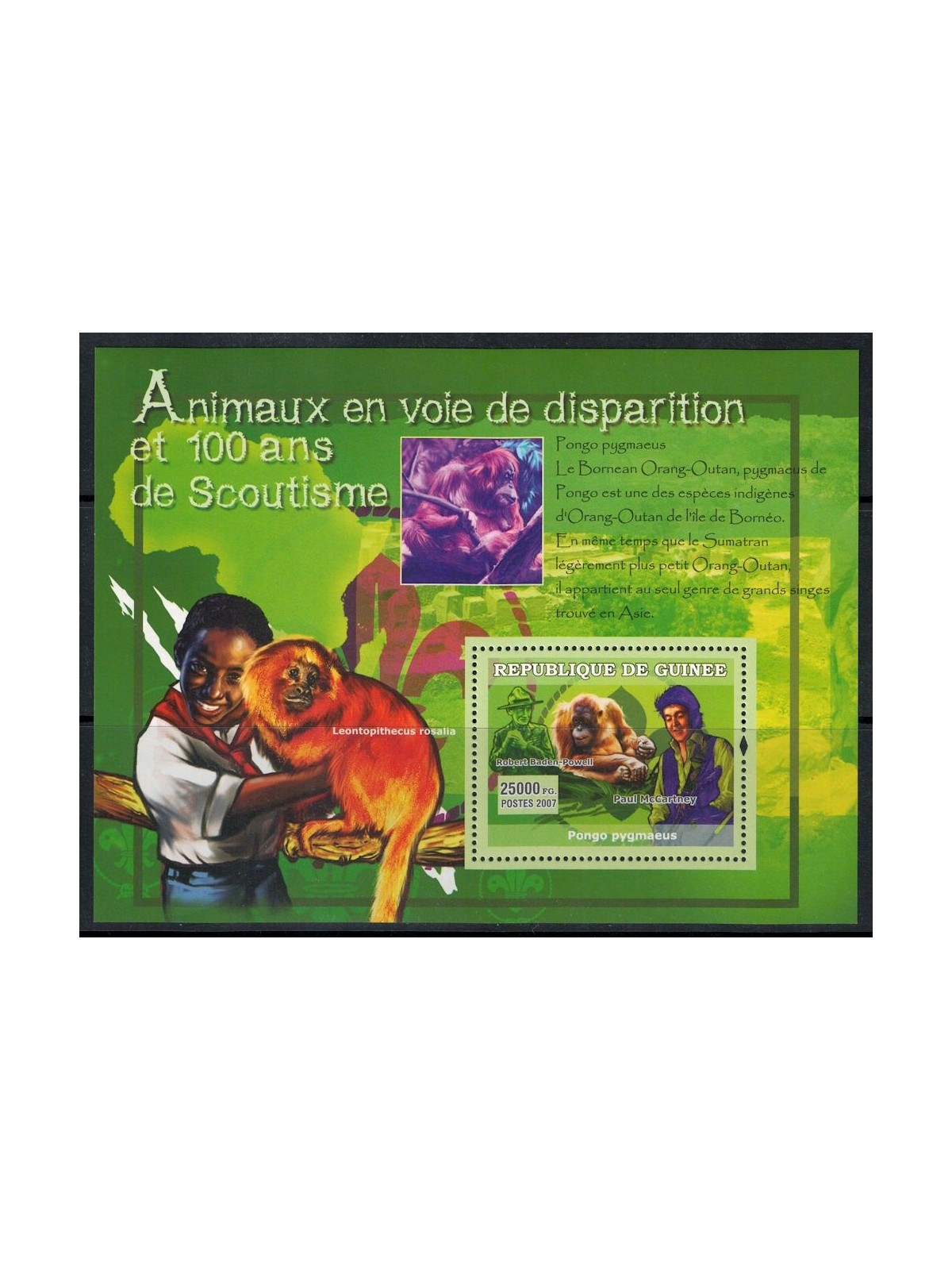 GUINEA 2007 Endangered Animals (Paul McCartney) s/s MNH**