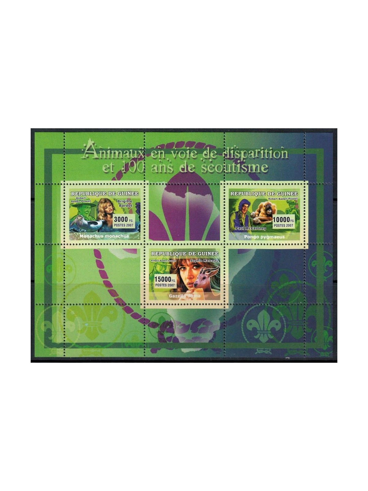 GUINEA 2007 Endangered Animals 3v MNH**