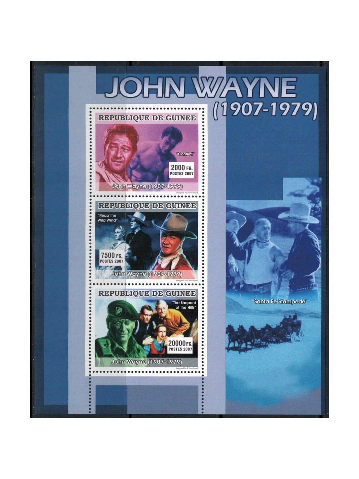 GUINEA 2007 Personalities (John Wayne) 3v MNH**