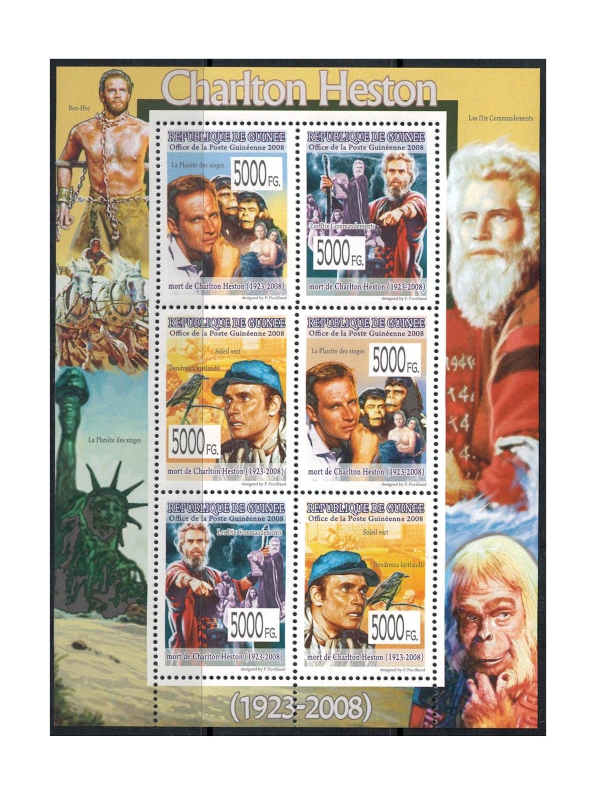 GUINEA 2008 Personalities (Charlton Heston) 6v MNH**