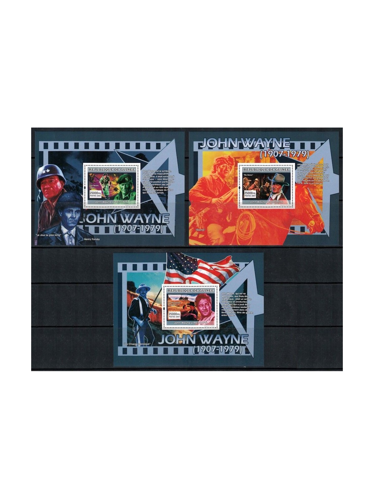 GUINEA 2007 Personalities (John Wayne) 3 s/s MNH**