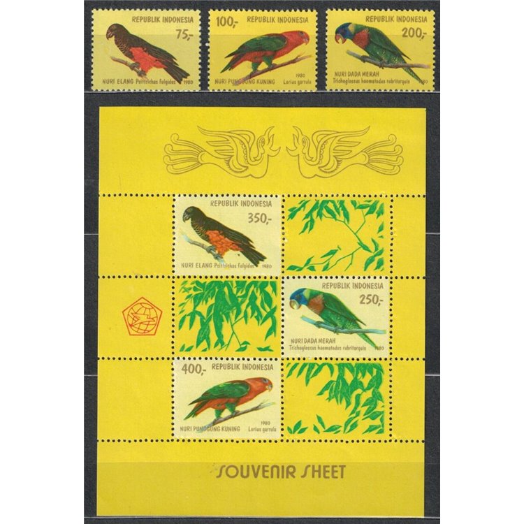 INDONESIA 1980 Fauna (Birds) 3v + 1 s/s MNH**