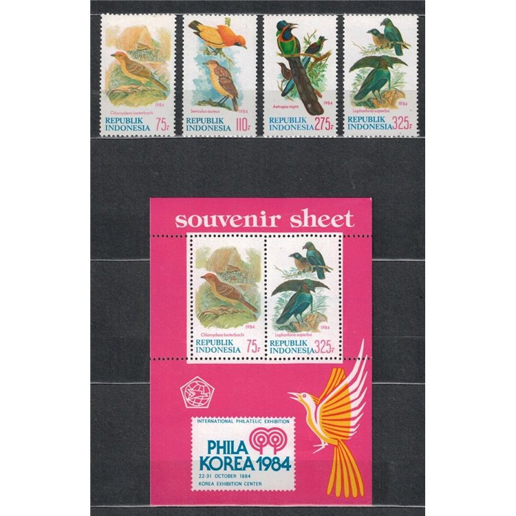 INDONESIA 1984 Fauna (Birds) 4v + 1 s/s MNH**