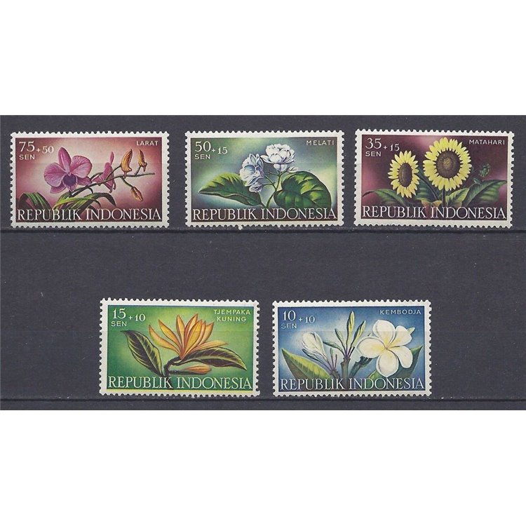 INDONESIA 1957 Pro charity works, flowers 5v MNH**