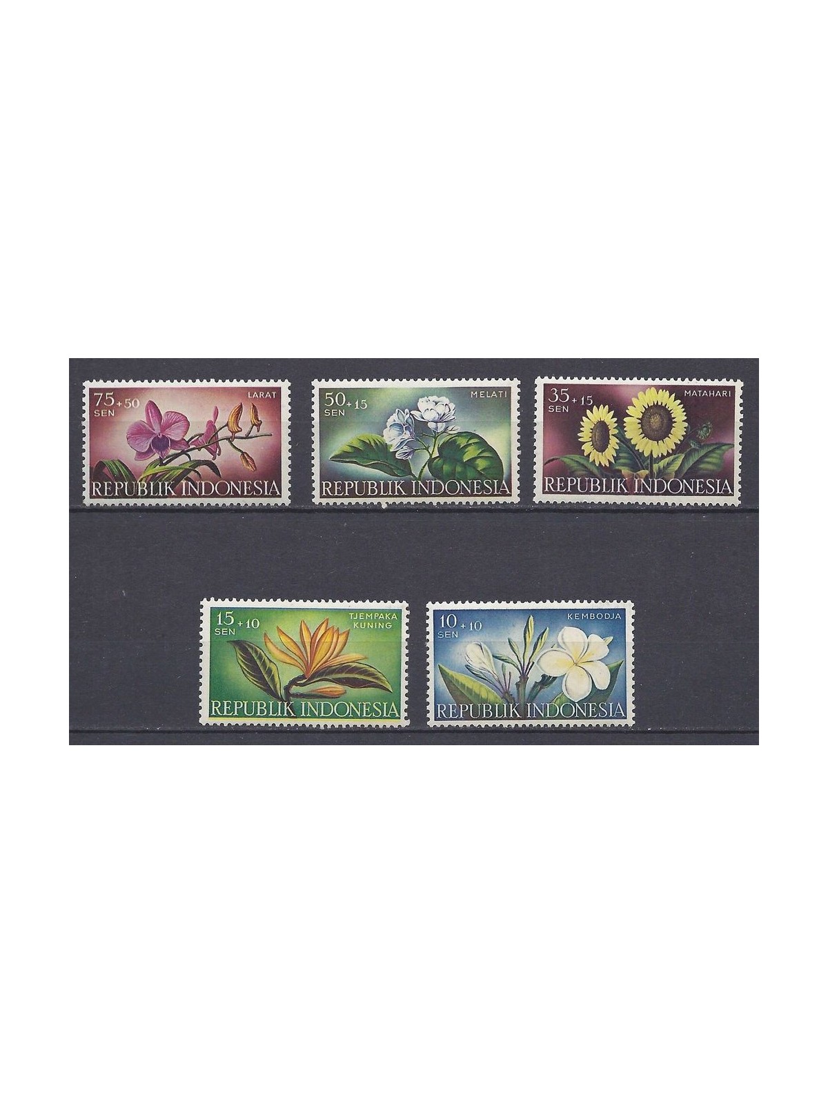 INDONESIA 1957 Pro charity works, flowers 5v MNH**