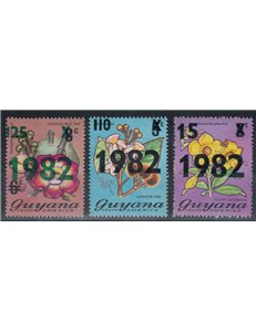 GUYANA 1982 Fiori, soprastampati 3v MNH**