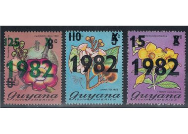 GUYANA 1982 Flowers, overprinted 3v MNH**