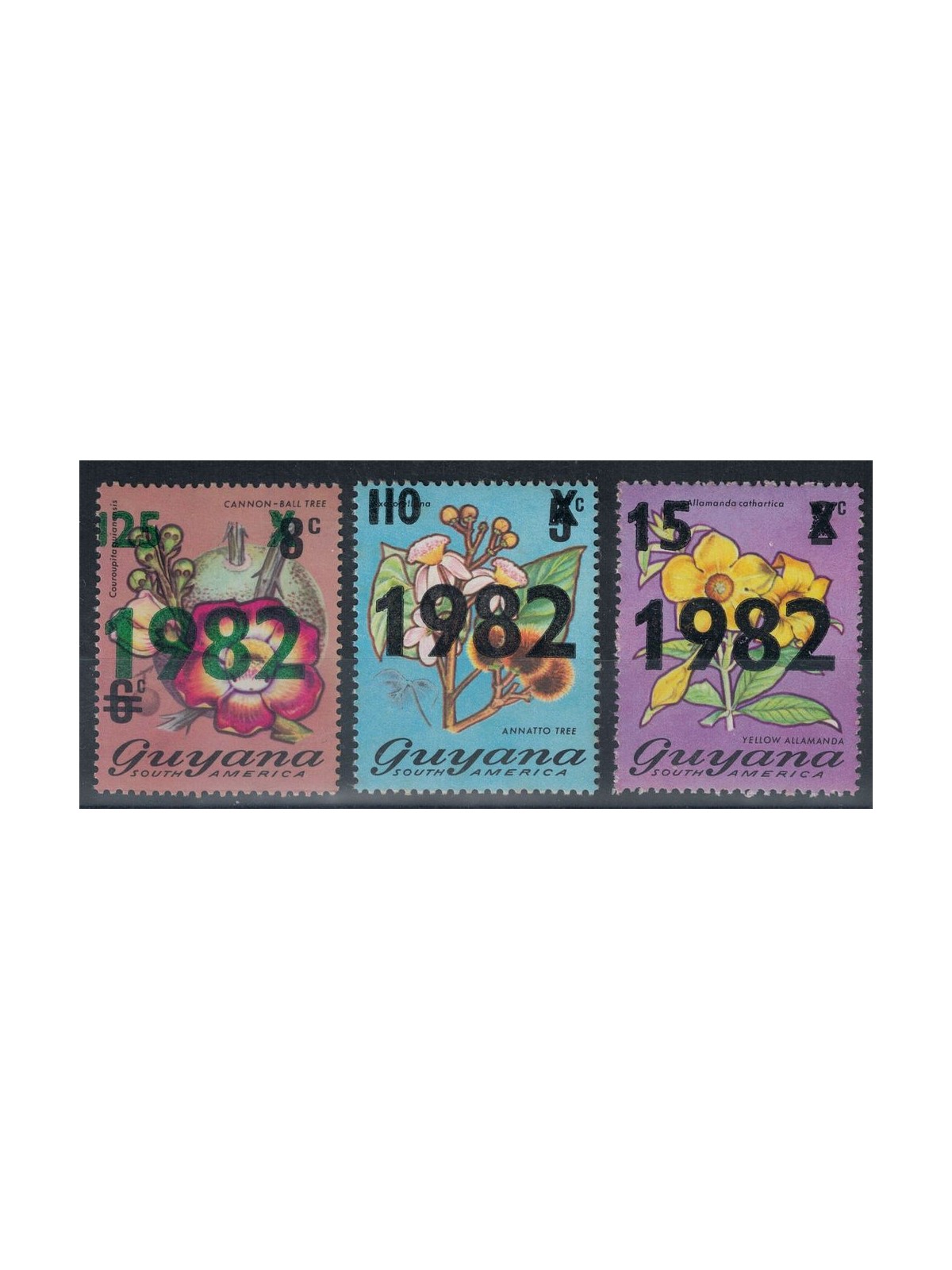 GUYANA 1982 Fiori, soprastampati 3v MNH**