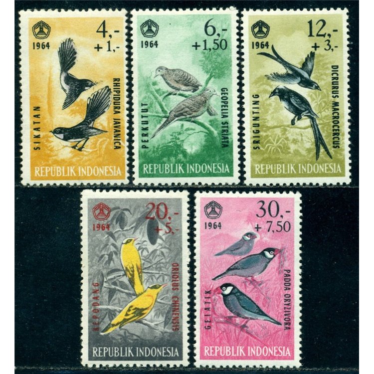 INDONESIA 1965 Pro opere di beneficenza, uccelli 5v MNH**